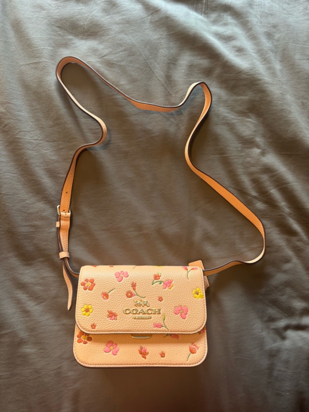 Coach Peach-Pink Floral Crossbody Bag
